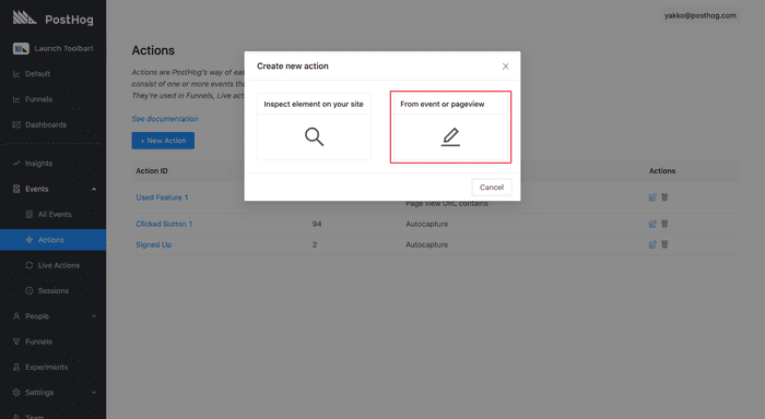 action modal